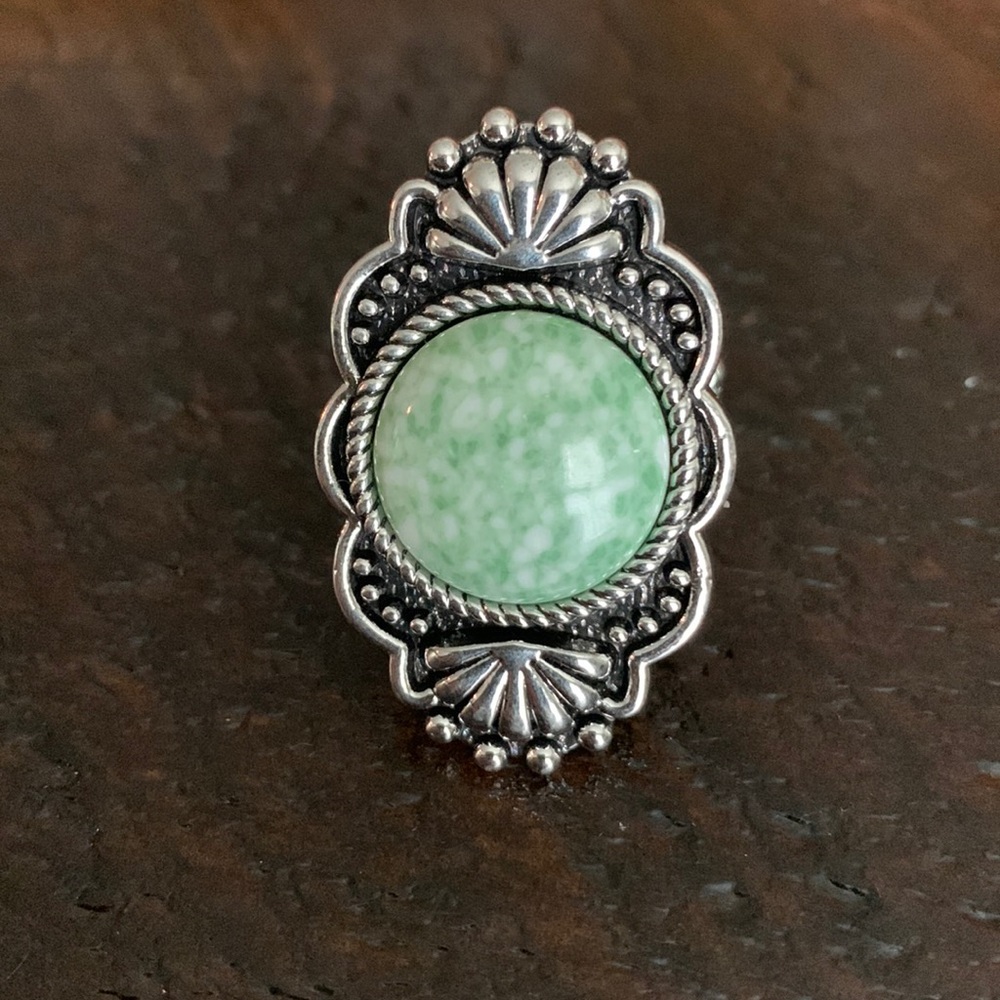 Silver and Green Paparazzi Ring